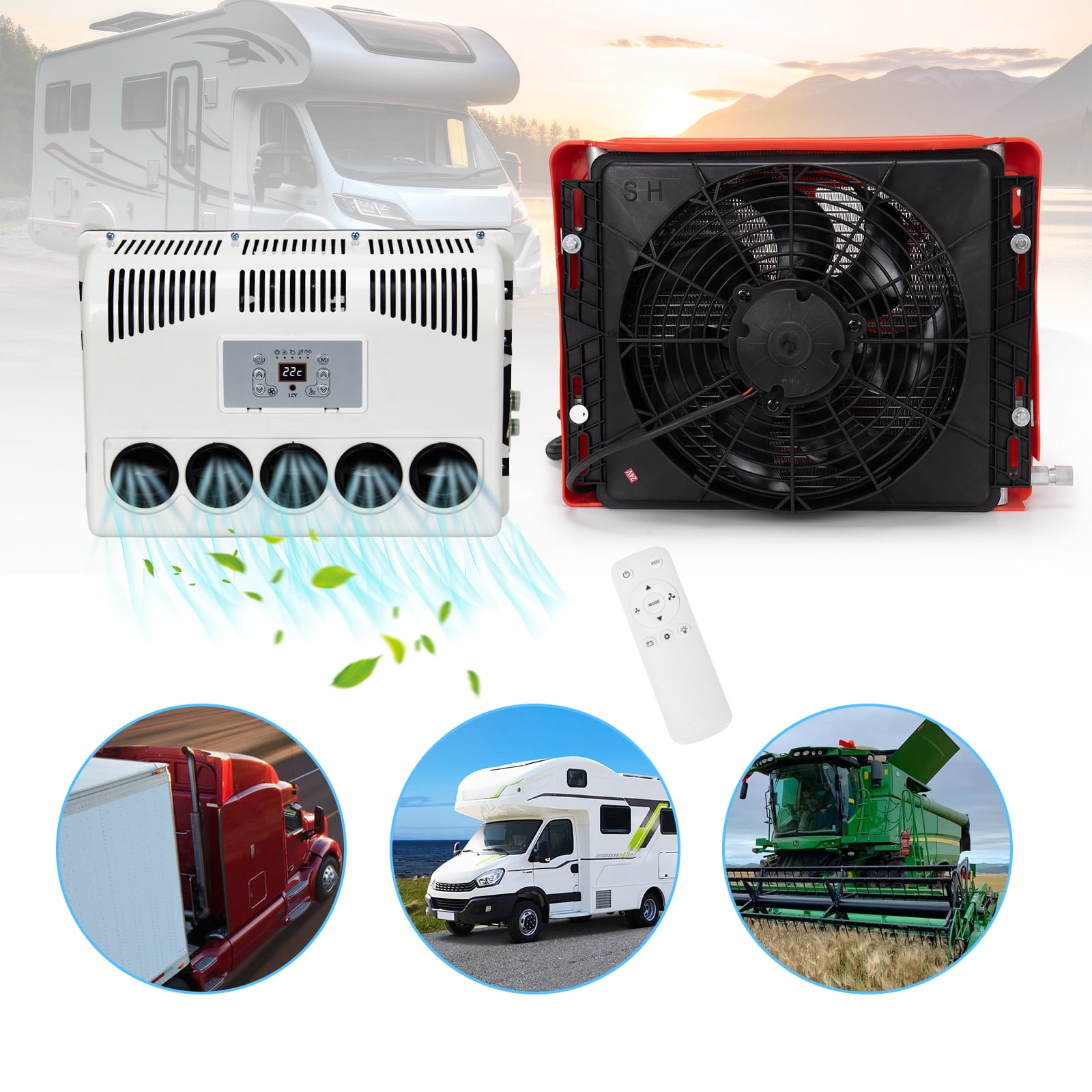24V 8000 BTU Electric Truck Air Conditioner Kit, Split Parking AC for Semi-Truck, Crane, Van, Agricultural Vehicle