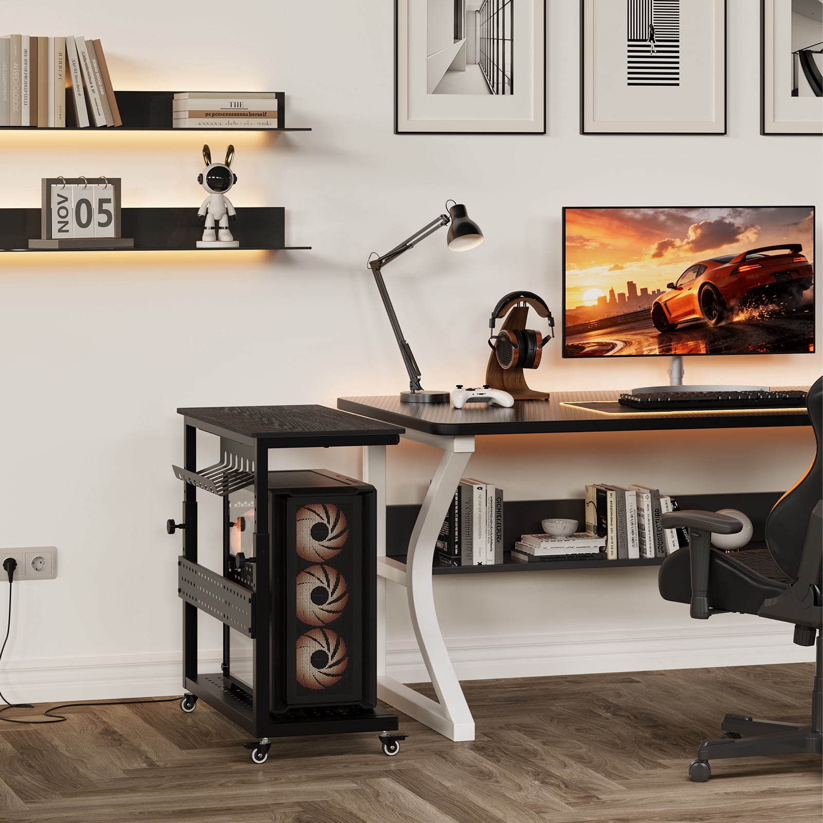 28" Computer Tower Stand, Adjustable Under Desk PC Cart, Mobile Rolling CPU Holder, Perfect for Office,Laptop Desk.
