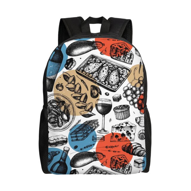 Lsque French Food Travel Laptop Backpack, Business Slim Sturdy Laptops Backpack, Water Resistant College School Computer Bag Gift Fits 15.6 Inch Notebook