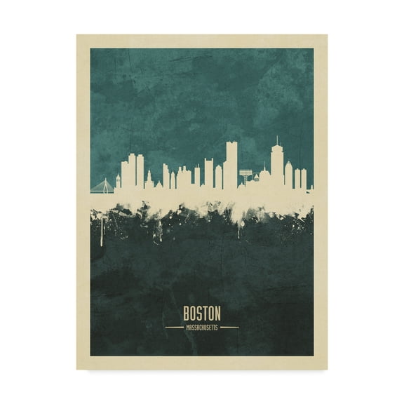 Trademark Fine Art 'Boston Massachusetts Skyline Teal' Canvas Art by Michael Tompsett