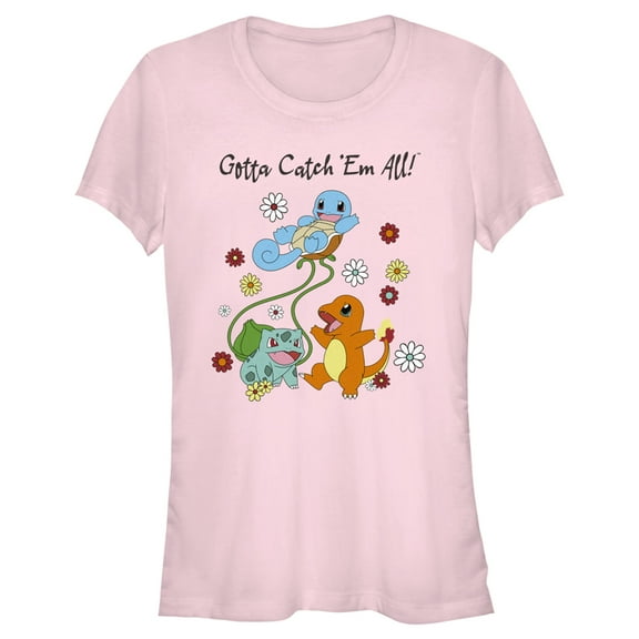Junior's Pokemon Gotta Catch ‘Em All Flowers Graphic Tee Light Pink X Large