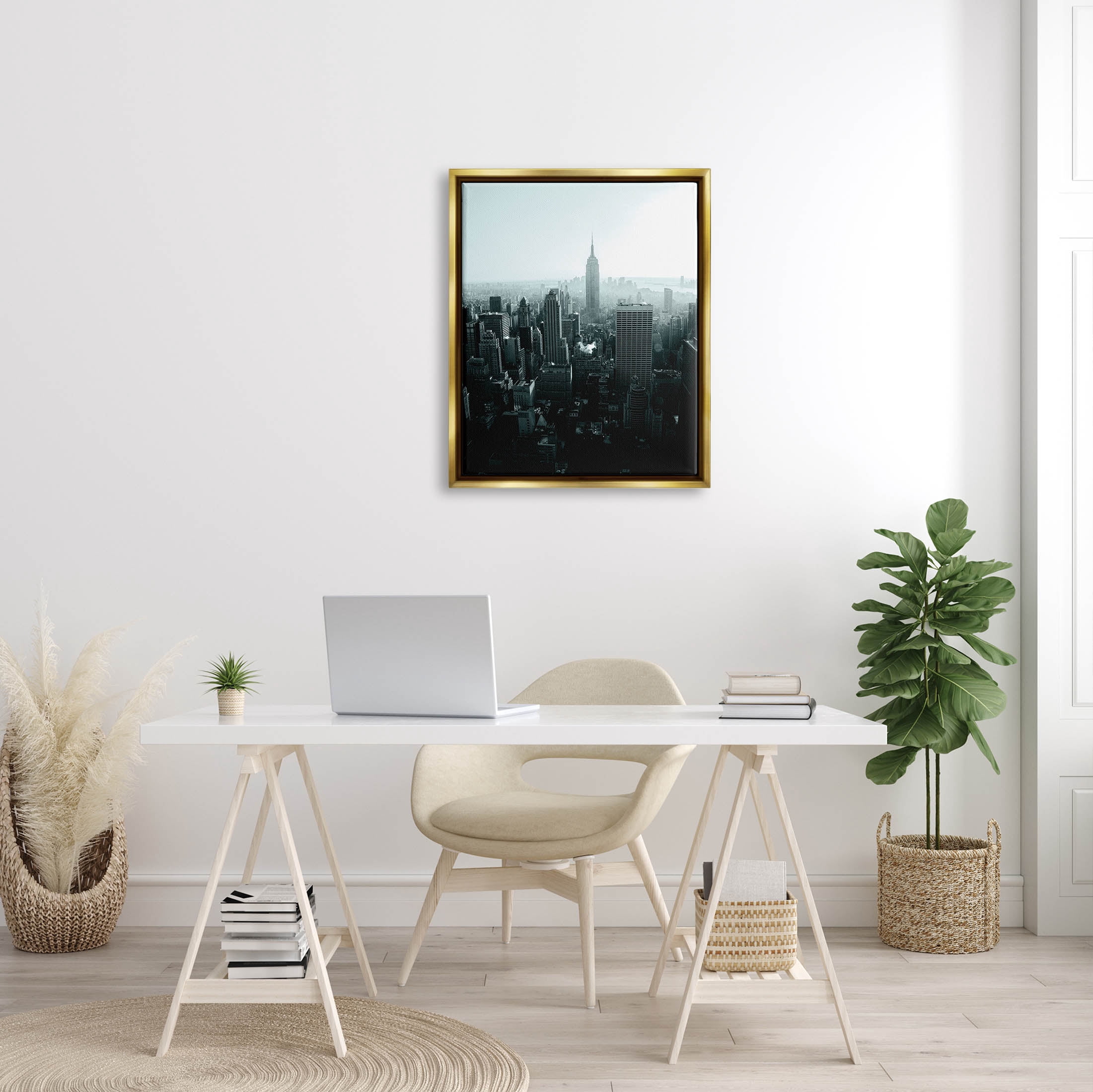 Stupell Industries Aerial City View Urban Skyscraper Photograph Metallic Gold Floating Framed Canvas Print Wall Art, Design by Aledanda
