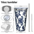 thumbnail image 4 of 16oz Tumblers Blue and White Pioneer Flower Stainless Steel Vacuum Insulated Double Wall Travel Tumbler Cups Mug with Lid and Straw,Cleaning Brush for Coffee,Tea, 4 of 4