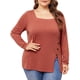 thumbnail image 1 of Blusas de túnica casual de manga larga con cuello cuadrado y botones laterales para mujeres de tallas grandes GRACE & GRANDEUR 3X rojo marrón, 1 of 1