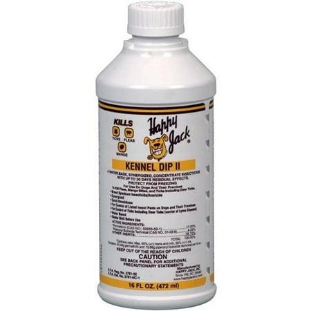 HAPPY JACK Kennel Dip II 16 oz Fleas Mites Ticks Insecticide Water Based