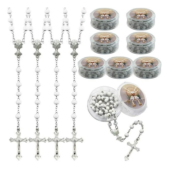 First Communion Favor(12 PCS) White Scented Wooden Rosary for Boys and Girls party Favor Primera Comunion