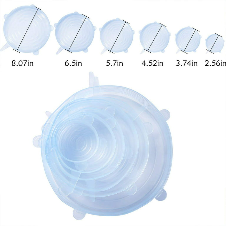 Silicone Stretch Lids 6 Pcs Various Sizes Bowls Covers Reusable Rubber for Food Stay Fresh Savers Stretchy Wrap Lid Fit Universal Container Bowl Cup