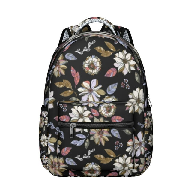 Sac à Dos de Voyage à Motif Floral et de Crâne, Sac d'École Vintage Unique avec Motif de Fleurs Tropicales et de Feuilles, Sangle Ajustable et Résistant à l'Usure
