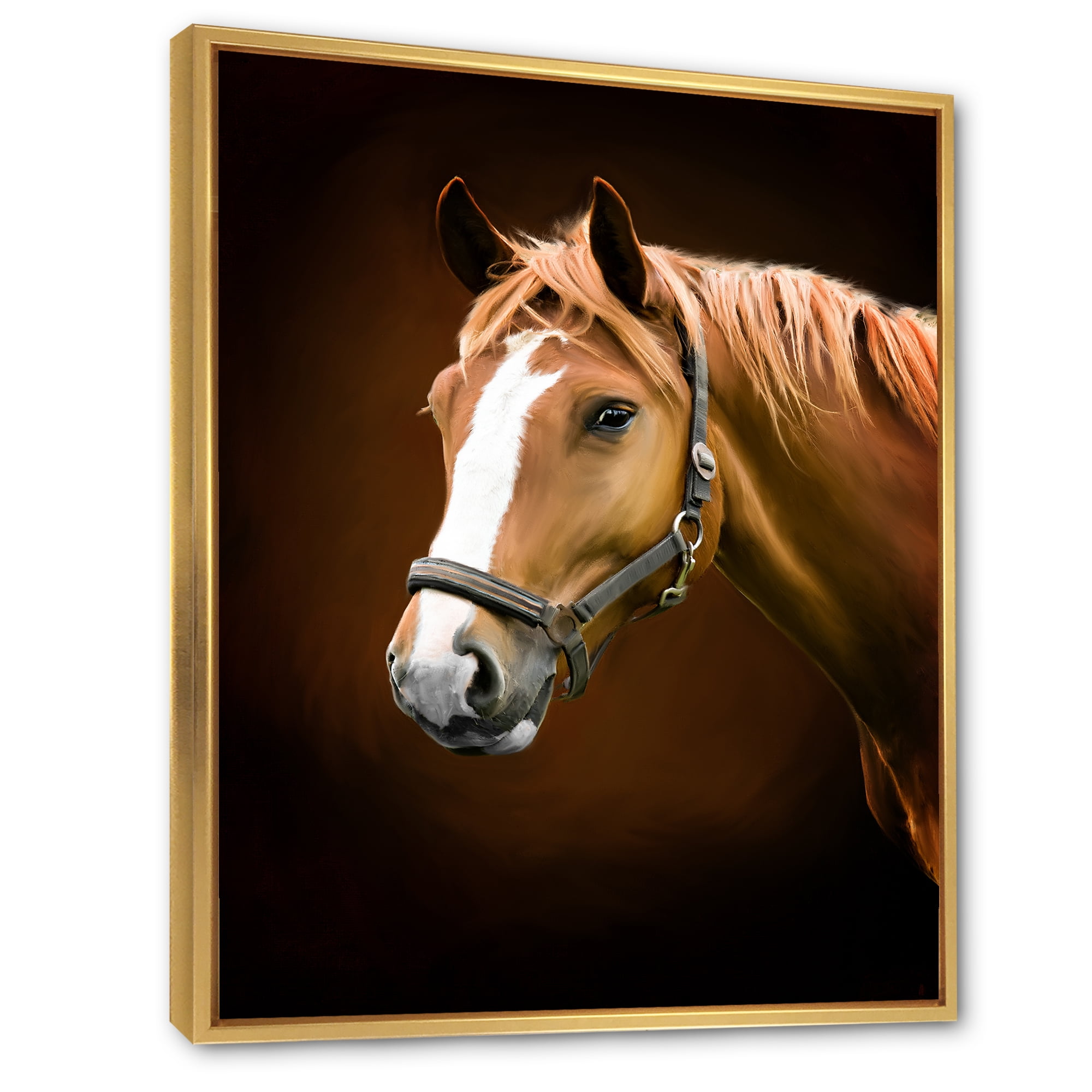 Designart 'Brown Horse With White Nose Portrait' Farmhouse Framed Canvas Wall Art Print