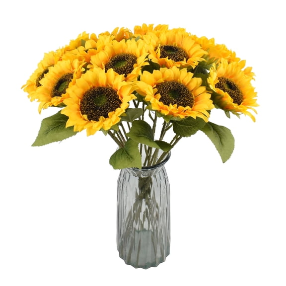 HUIANER 15Pcs Yellow Artificial Sunflowers 17.7 Inch Long Silk Flower Stems, Fake Sunflower Vase Fillers for Wedding Birthday Indoor Outdoor Home Decor