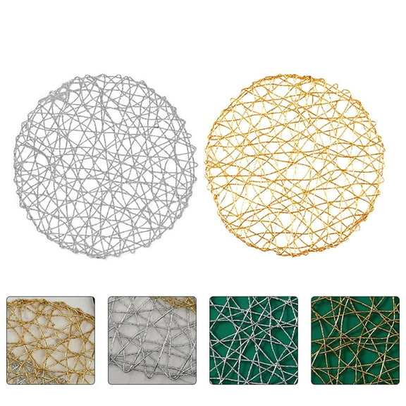 OUNONA  2 Pcs Home Decorative Mat Linen Place Mats for Table Braided Coasters Silver