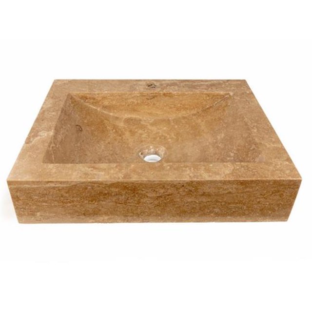 Eden Bath EB-S044BT-P Évier Rectangulaire à Vague Peu Profonde avec Extension de Robinet - Travertin Beige