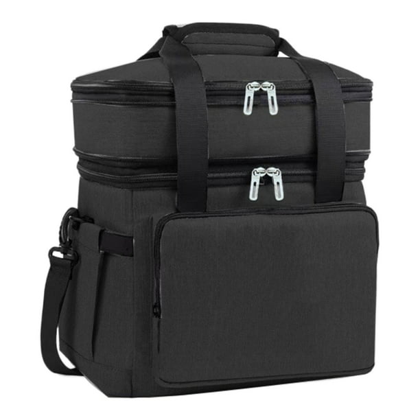 Bolsa térmica expandible con correa de hombro ajustable con 2 compartimentos dobles negro