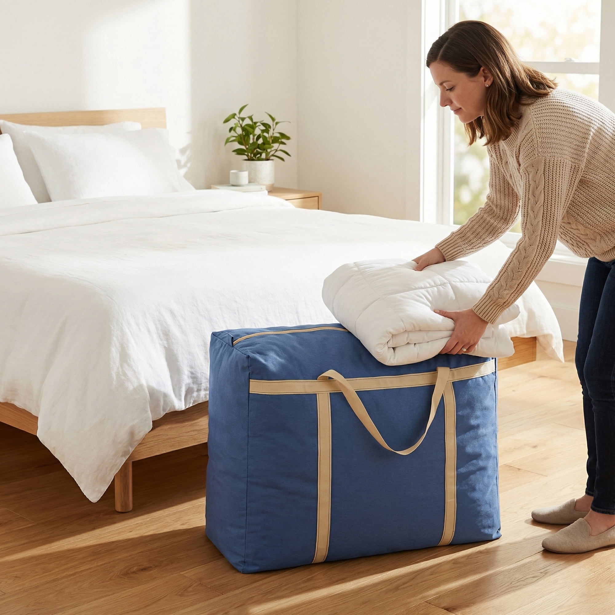 Unique Bargains Foldable Storage Bags for Organizing Clothing Blue 22.8"x9.8"x15.7"