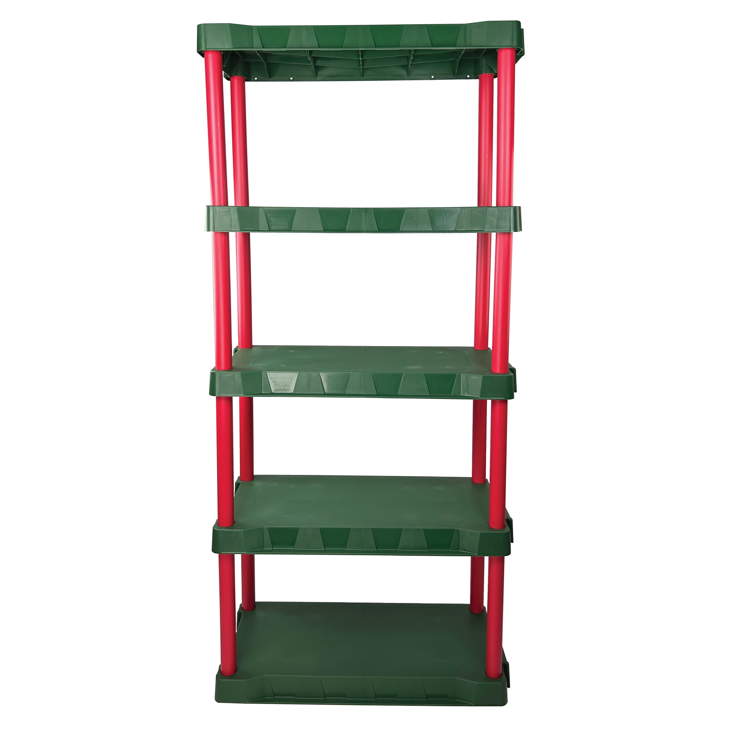 (2 pack) Santa's Little Shelves 13.88"D x 30"W x 68.8"H 5-Shelf Plastic Garage Storage Shelves, Red and Green, Adult