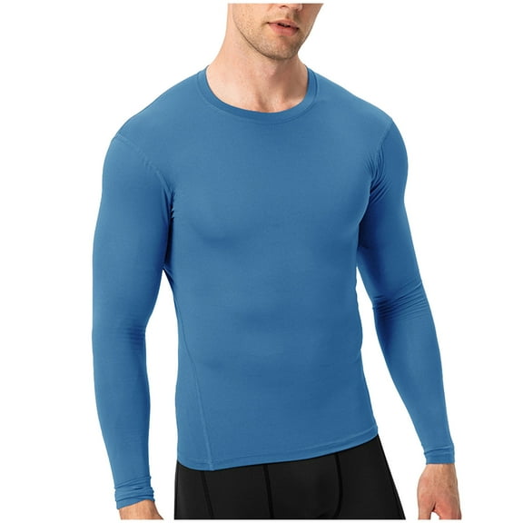 Yiliang Mens Long Sleeve Shirts Slim Fit Warm Heated Undershirts Fall and Winter Clothing,Light Blue,S