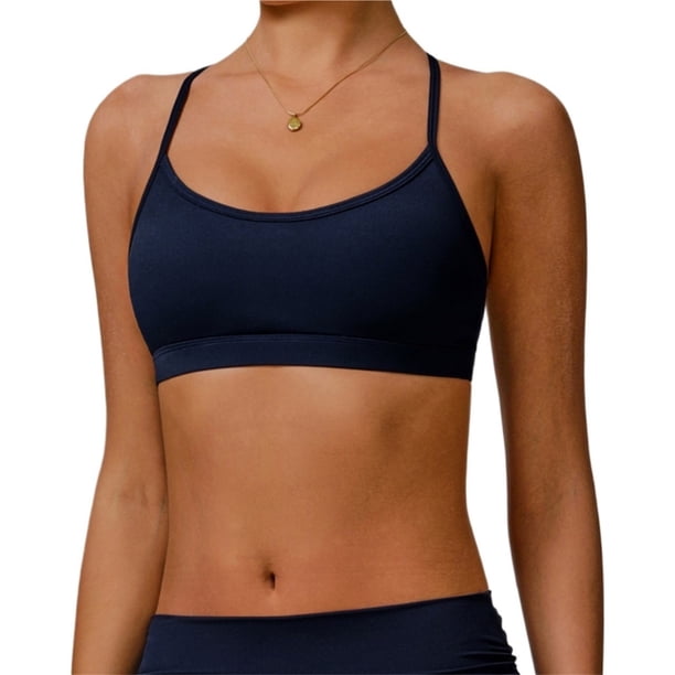 Sujetadores de entrenamiento de yoga con tiras y espalda abierta for mujer, almohadillas extraíbles entrecruzadas de soporte bajo for gimnasio deportivo