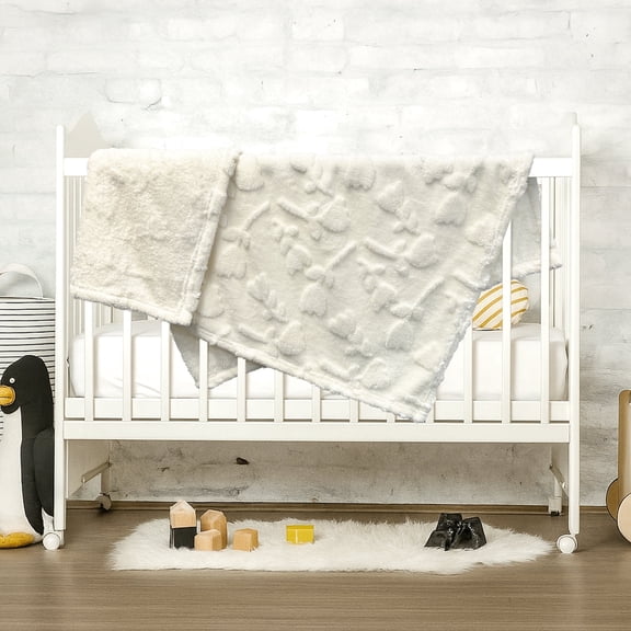 Baby Embossed Plush Blanket, 30"x40", White, Outtek