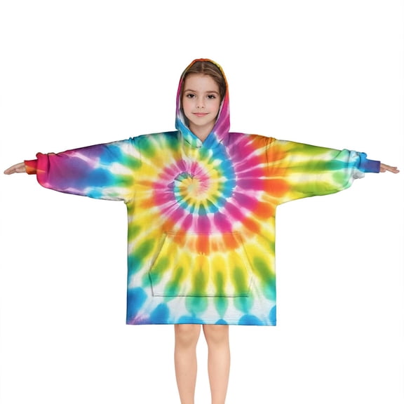 Rainbow Tie Dye Mandala Pattern Blanket Hoodies for Kids 6-13YR Oversize Wearable Blanket Hoodies for Boys Girls Teens