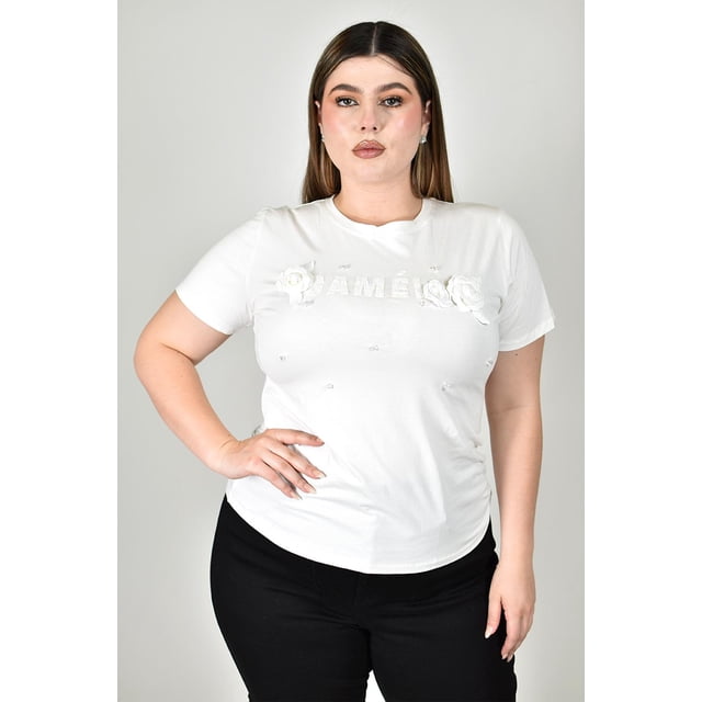 Playera con aplicaciones Roman Fashion /Tallas Extras, 5073 (Blanco) blanco 38
