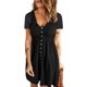 thumbnail image 1 of Vestido de mujer de talle alto y mangas cortas con escote en V y botones en color negro para primavera y verano, 1 of 6