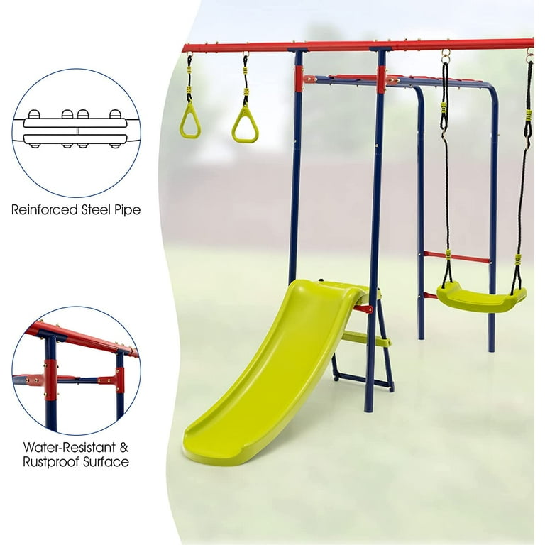 Metal swing set hotsell with monkey bars