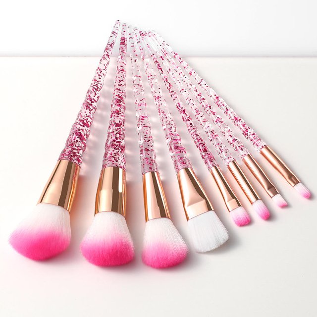 Juego de 8 brochas de maquillaje con mango en espiral de arena movediza transparente, herramientas de belleza, corrector de base, brocha para labios, brocha para sombra de ojos, maquillaje Sincero Hogar