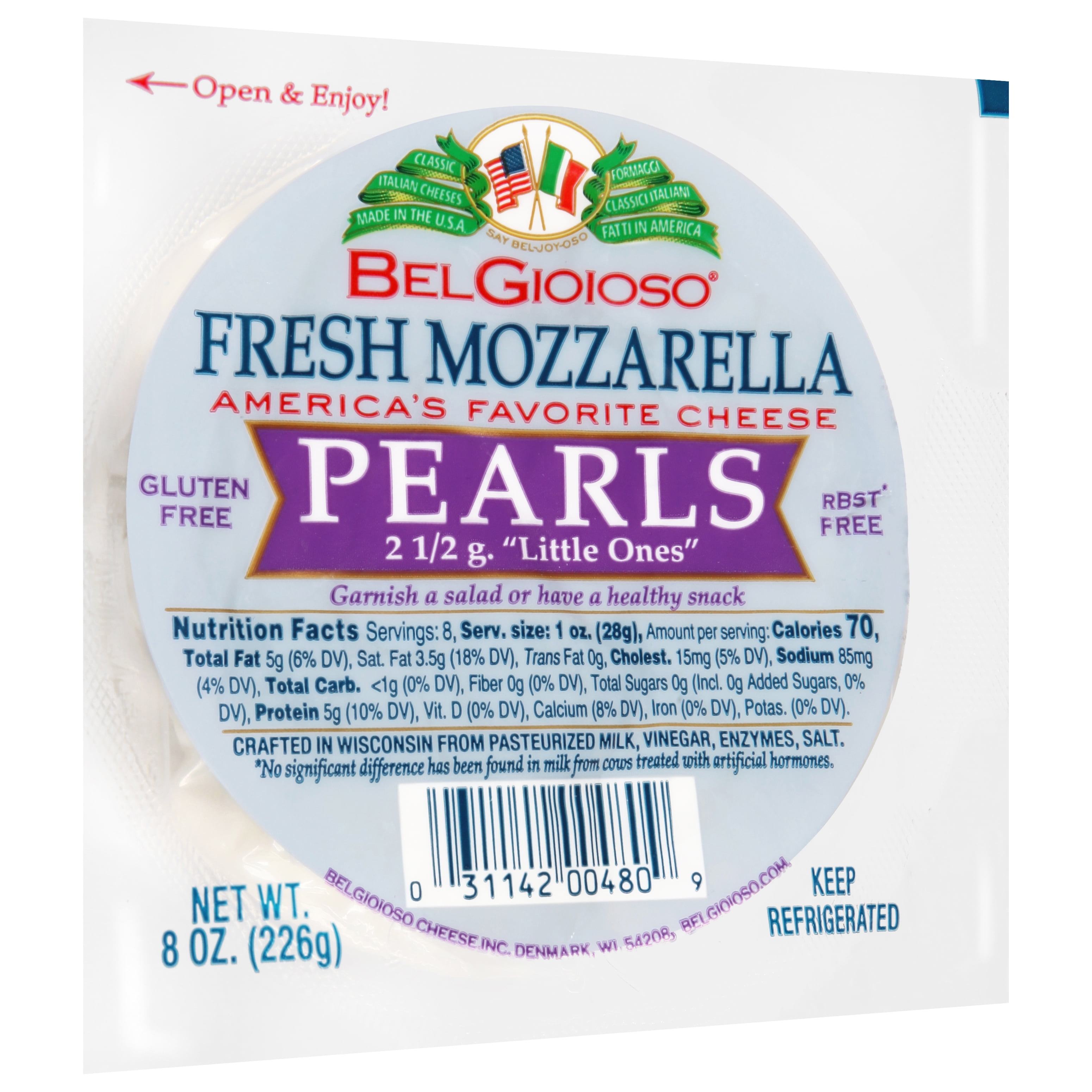 BelGioioso Fresh Mozzarella Cheese Pearls Mini Snacking Cheese, 8 oz Refrigerated Plastic Packet