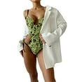 thumbnail image 2 of Traje de baño de una pieza con estampado de patrón de mujer Traje de baño de corte alto con cuello en V profundo Traje de baño XBTCLXEBCO Verde, CH, 2 of 6