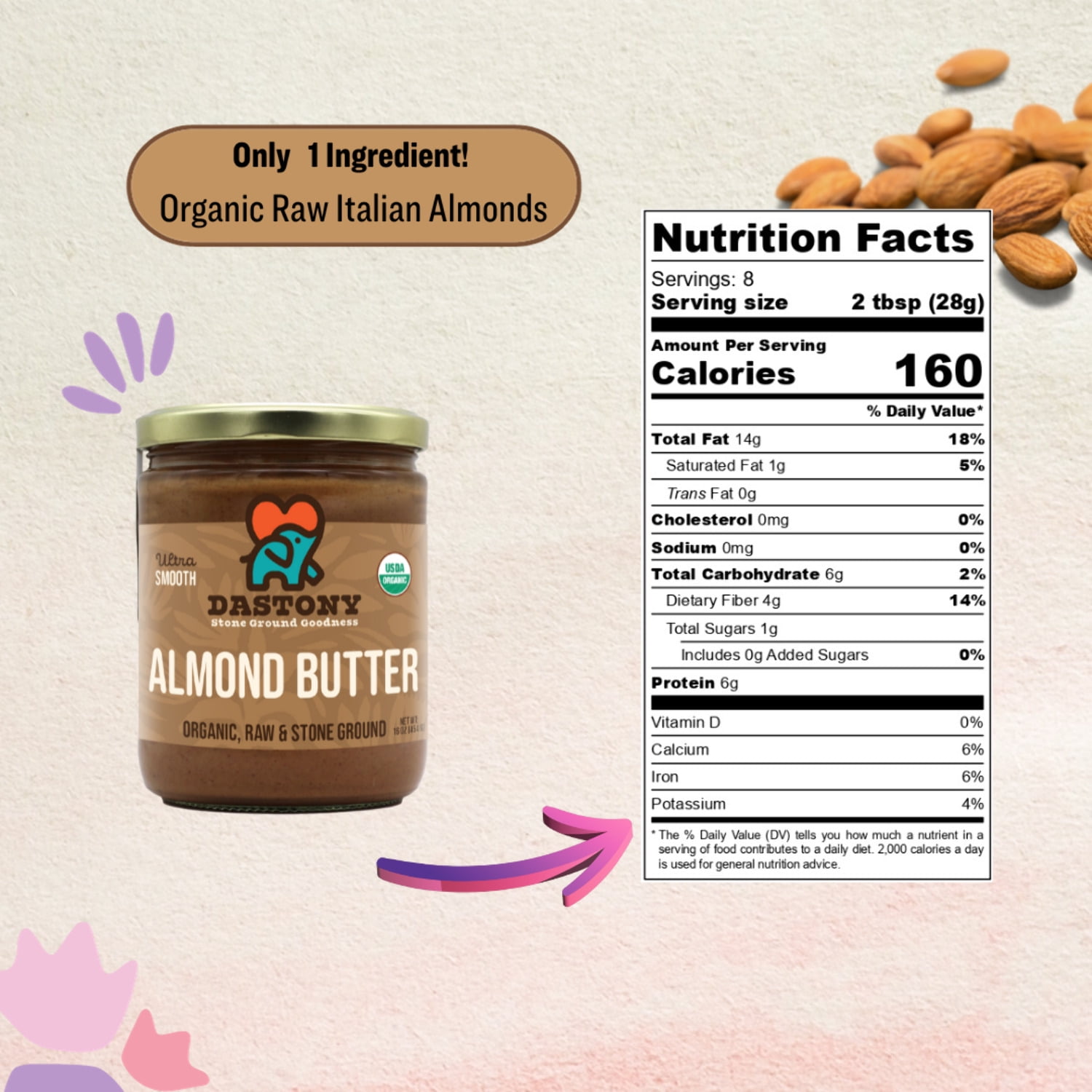 Organic Raw Almond Butter, 16 oz
