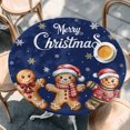 thumbnail image 2 of Gingerbread Navy Blue Round Tablecloth, Fitted Table Cover with Elastic for 45"-54" Round Tables, Christmas Winter Snowflake Table Cloth Outdoor Indoor Dinning Party Waterproof Tablecloths, 2 of 7