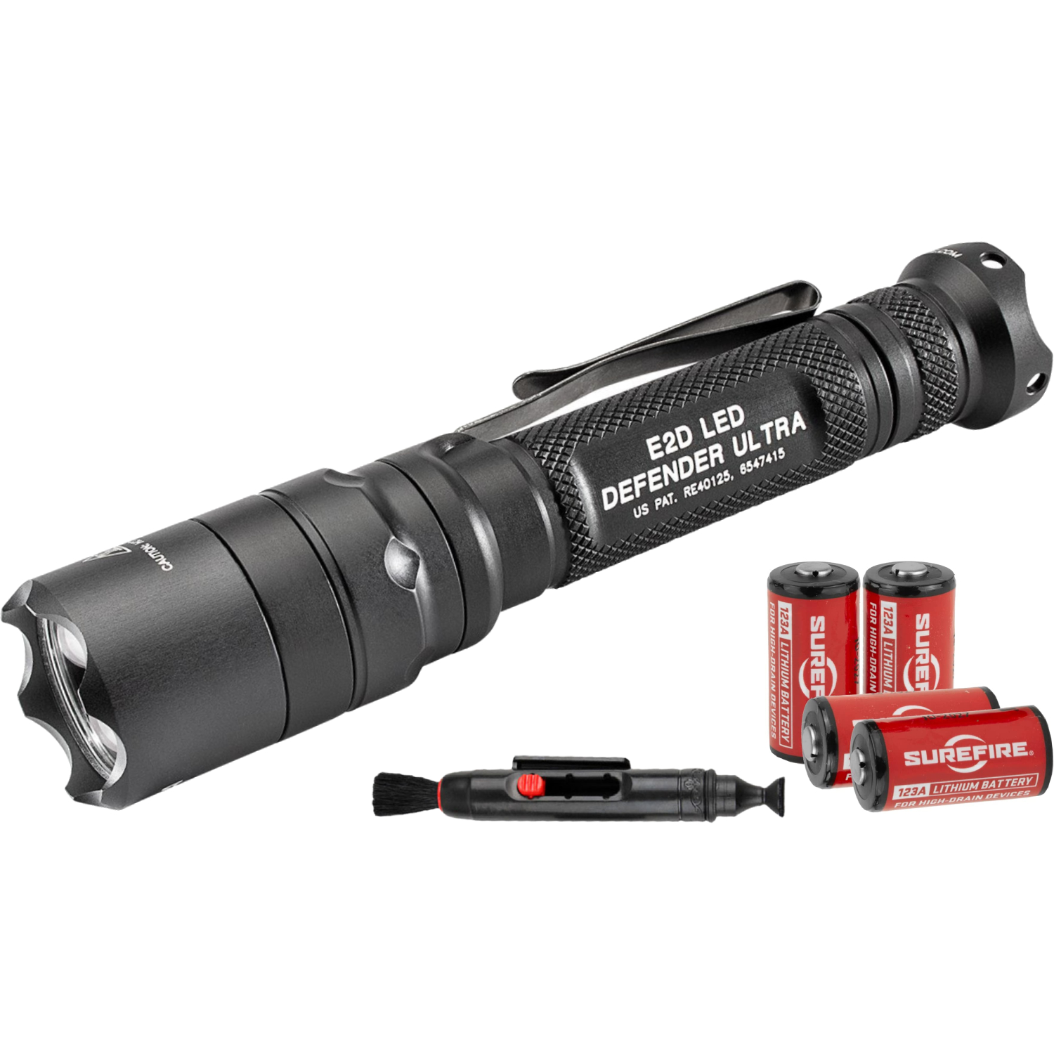 SureFire E2D Defender Tactical Dual Output LED Flashlight 1,000 Lumen  Additional SureFire Batteries and Lens Cleaning Kit