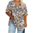 thumbnail image 2 of Ecqkame Womens Plus Size Tops Summer Casual Floral Print V Neck Short Sleeve Shirt Loose Flowy Trendy T Shirts Brown-A XL, 2 of 5