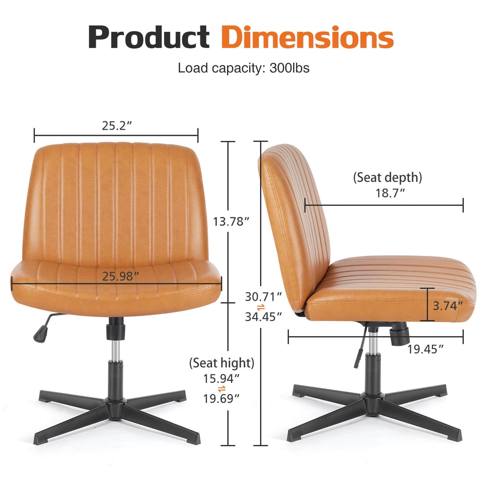 Cross-Legged Armless Swivel Chair without Wheels for Home Office