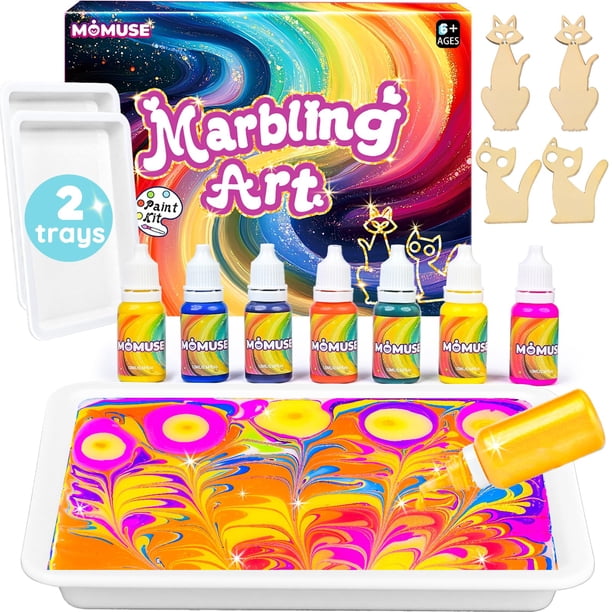 Kit de manualidades MOMUSE para pintura marmoleada con bandejas y piezas de madera