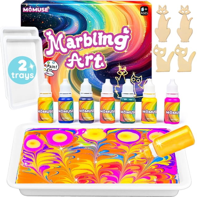 Kit de manualidades MOMUSE para pintura marmoleada con bandejas y piezas de madera
