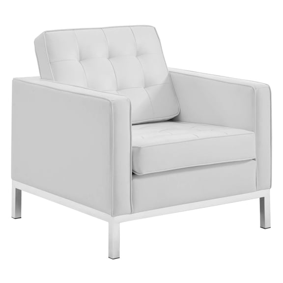 Ergode Loft Tufted Upholstered Faux Leather Armchair - Silver White
