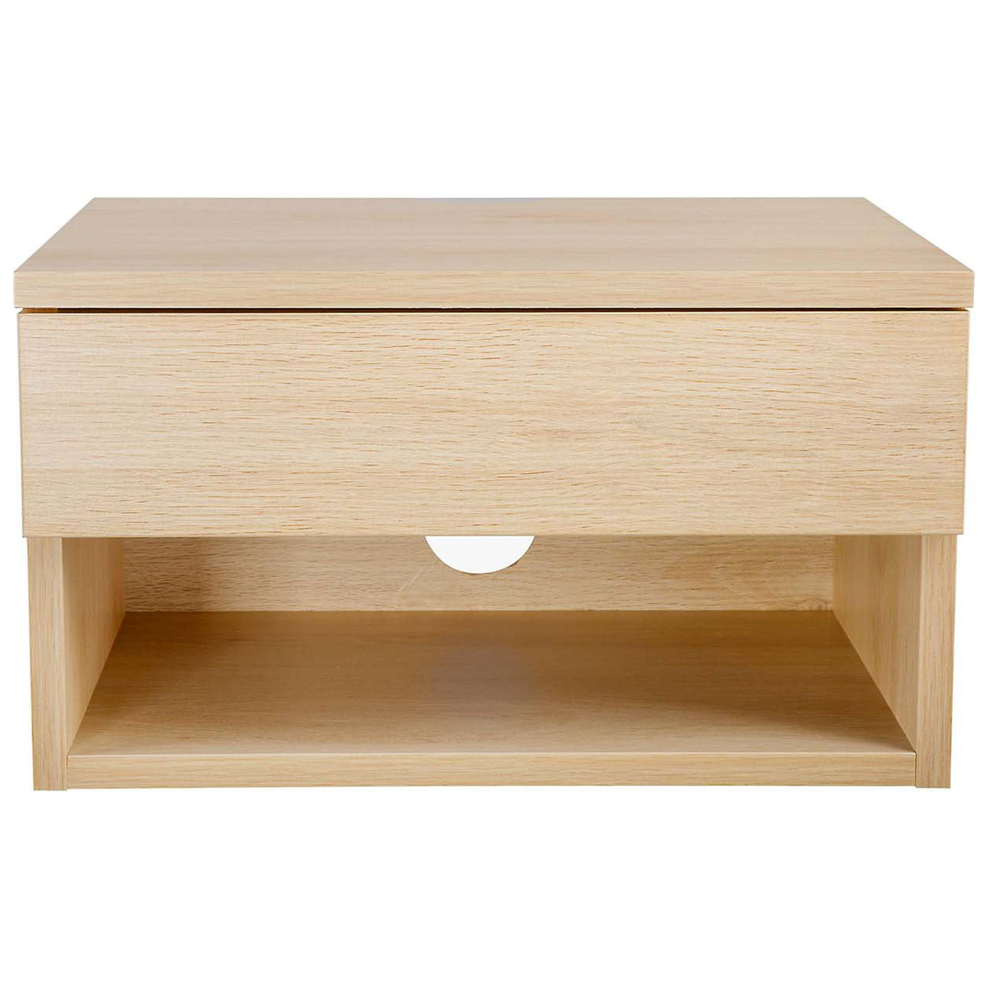 Jackson Light Wood Modern Floating Bedroom Nightstand with Storage Drawer and Open Shelf Cubby