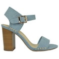 thumbnail image 2 of Delicious Women Thick Block Chunky High Heels Ankle Strap Open Peep Toe Studded Buckled Urkel-S Light Blue 6.5, 2 of 3