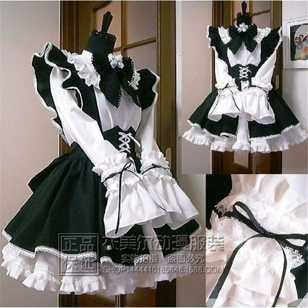 Dulce vestido de Lolita disfraz de sirvienta francesa mujer Sexy café lindo traje travesti Cosplay disfraz de Halloween de talla grande XLTamaño de niñoSG Deng Xun unisex
