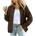 thumbnail image 5 of FAVIPT Women's Faux Suede Bomber Jacket Casual Loose Lapel Full Zip Coats Oversized Solid Moto Outerwear Fall Fashion Outfits 2025 Coffee,XL, 5 of 8