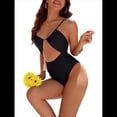 thumbnail image 2 of Traje de Baño de una Pieza para Mujer, con Control de Abdomen, Favorecedor, Atrevido, con Corte Alto, Negro M, 2 of 10