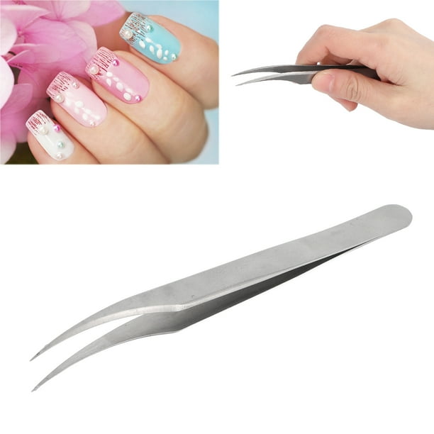 Pinzas Para Uñas Artísticas, Pinzas Curvas Multifuncionales Con Punta De Acero Inoxidable Para Herramientas Para Decoración De Uñas