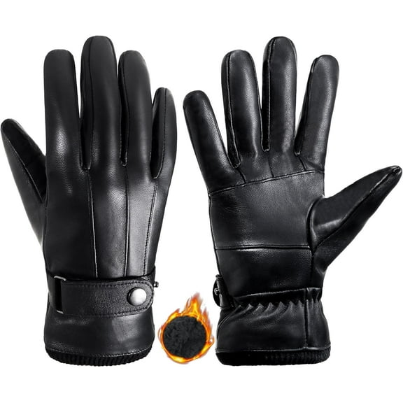 Jtbuh XLY Genuine Sheepskin Leather Gloves for Men Winter Driving Warm Thermal Wrist Gloves Fleece Lining for Cold Weather
