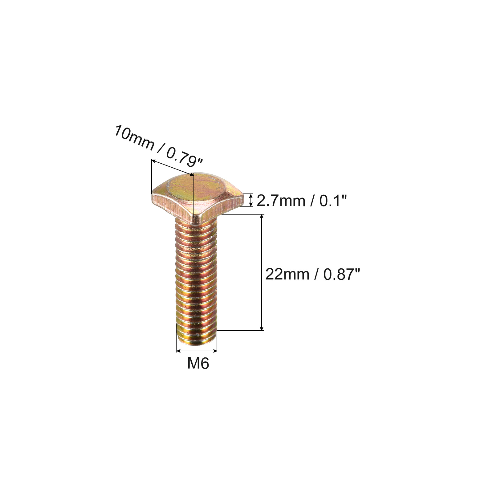 Square Head Bolt, 10 Pack M6x22mm Carbon Steel Grade 4.8 Square Screws, Gold Tone - image 2 of 5