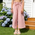 thumbnail image 5 of Zanarzt Linen Toddler Pants Girls Gingham Pants Kids Casual High Waist Plaid Trousers with Pockets 10-11 Years,Pink, 5 of 8
