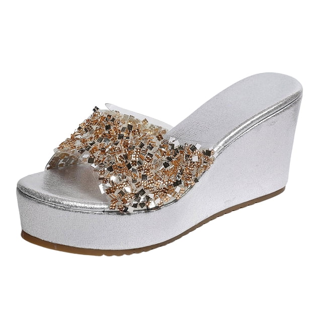 DAFEI Women's Summer Sparkling Rhinestone Wedge Platform Sandals Stylish and Versatile Open Toe Shoes