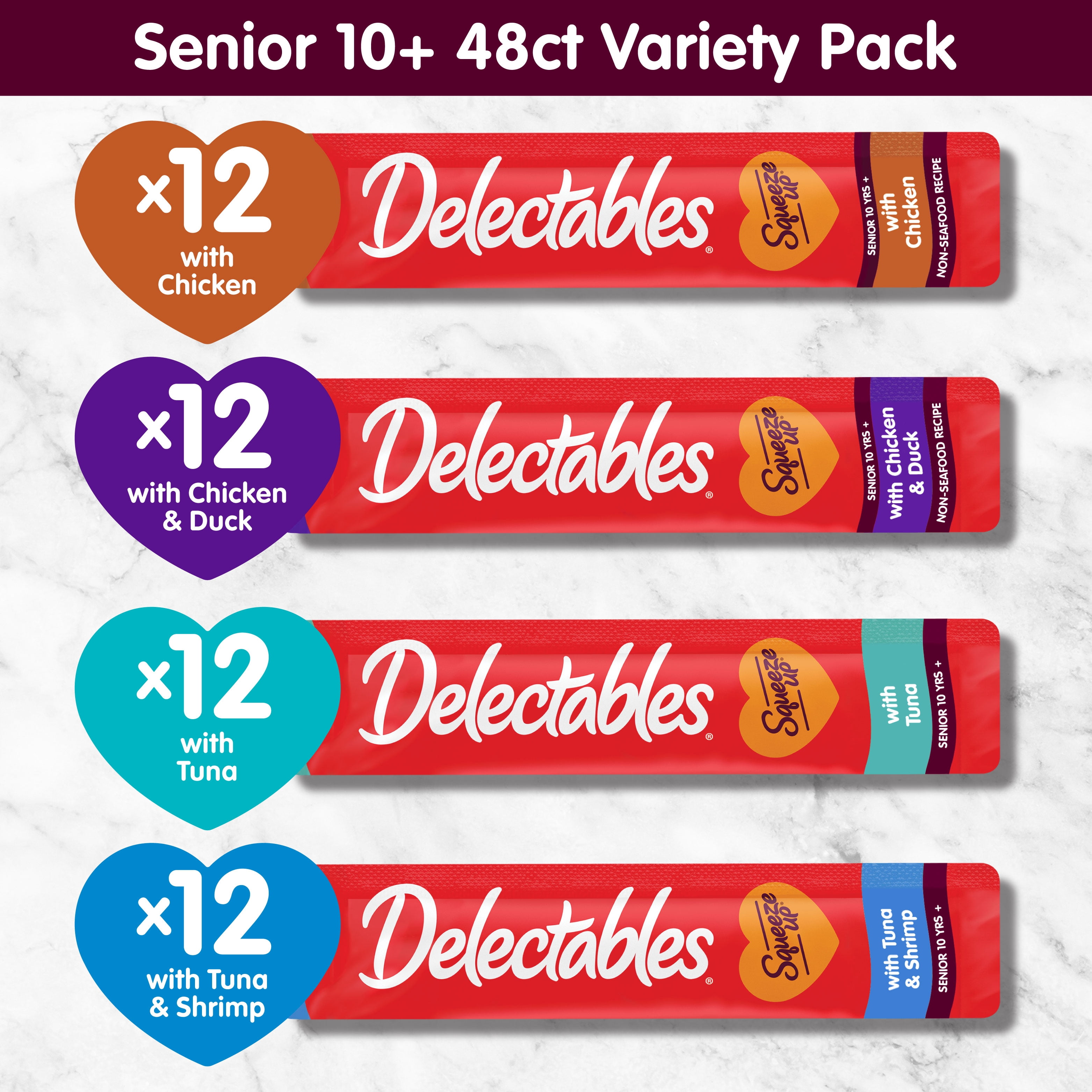 Hartz Delectables Squeeze Up Senior 10+ Variety Pack Lickable Cat Treats, 0.5-oz tube, 48 Count