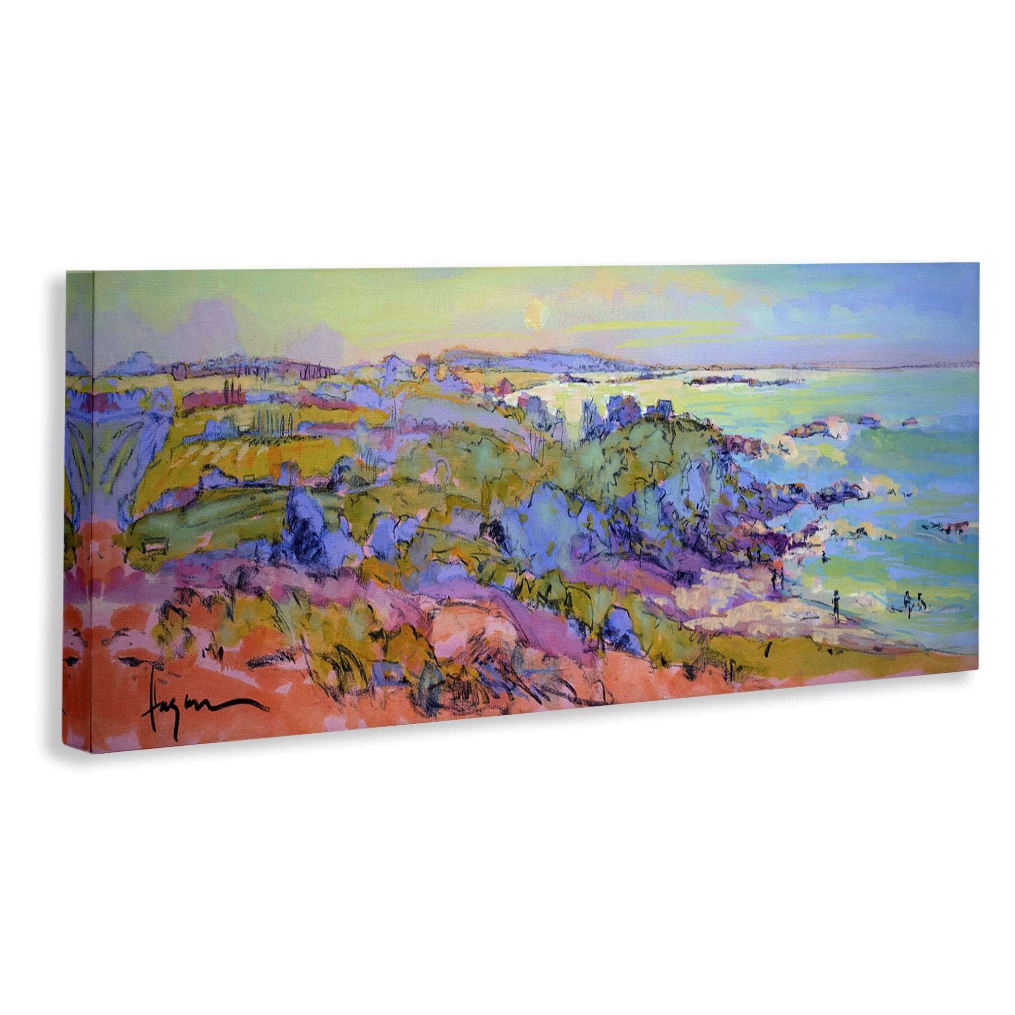 Stupell Industries Sunset Beachgoers View Landscape & Nature Painting Wrapped Canvas Art Print Wall Art, 30 x 13