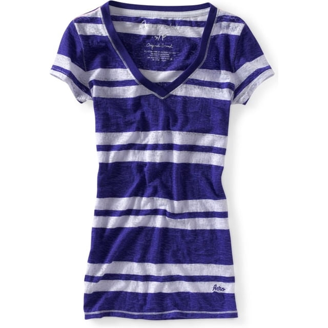 Aeropostale Semi Seehrough Stripe Camiseta gráfica para mujer, Púrpura, X-Large Aeropostale Camiseta gráfica